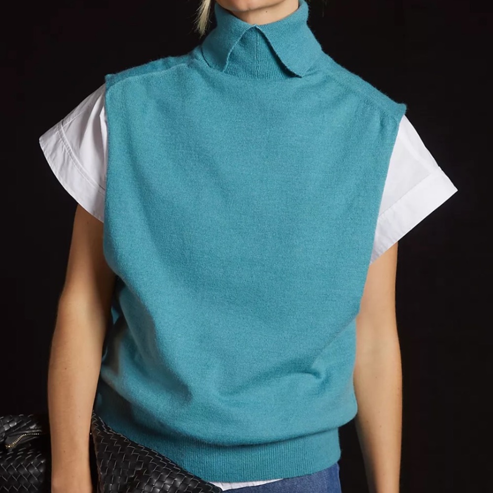NWT Anthropologie Pilcro Collared Sleeveless Swester One Size Turquoise Blue